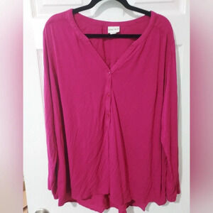 Ava & Viv Tulip Pink V-Neck Long Sleeve Blouse in Size 2X